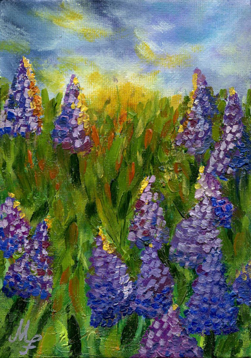 Frühlingsmorgen – Original-Ölgemälde von Monique Fischer, 12,8 × 18 cm