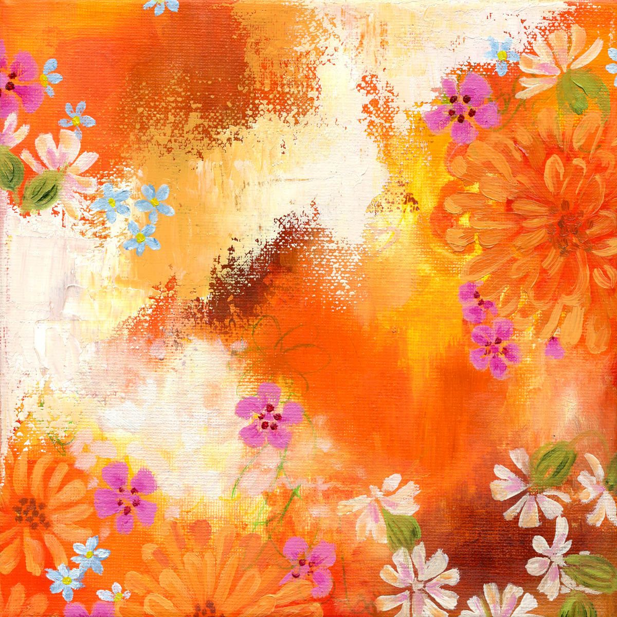 Lebensfreude – Original-Gemälde von Monique Fischer, 20 × 20 cm, Acryl/Öl auf Leinwand