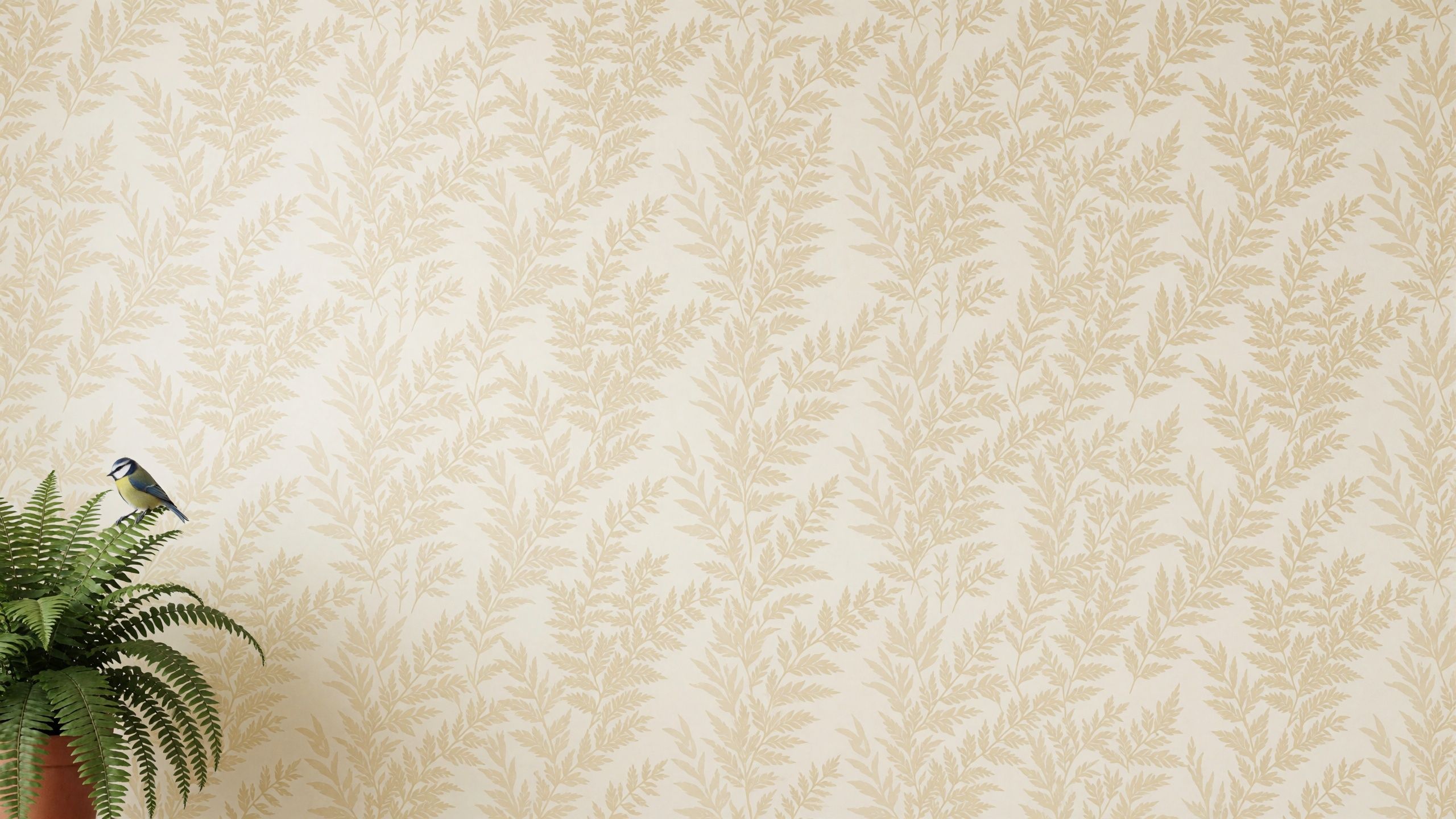 Wohnraum-Mockup „Creme-Farn“ mit freier Wandfläche